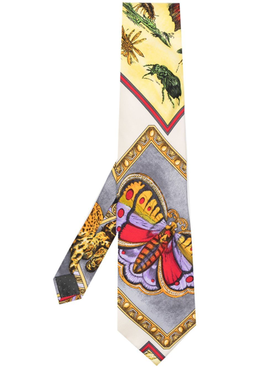 Pre-owned Versace 1990s Insect-print Silk Tie In Yellow
