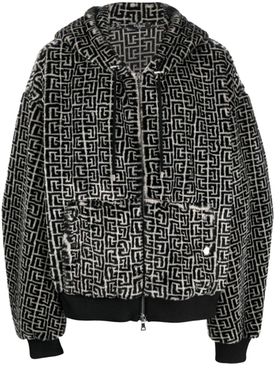 Balmain Monogram-pattern Hooded Jacket In Multi