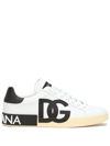 Dolce & Gabbana Calfskin Portofino Sneakers With Dg Logo In White,black