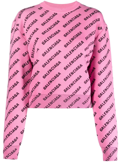 Balenciaga Logo-intarsia Jumper In Pink