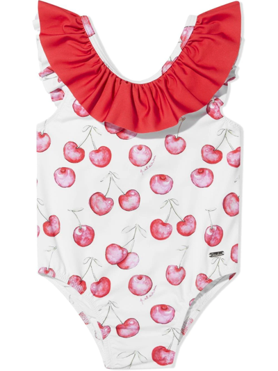 Patachou Kids' Cherry-print Ruffled Swimsuit In Red