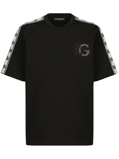 Dolce & Gabbana Technical Jersey T-shirt With Dg-logo Bands In Black
