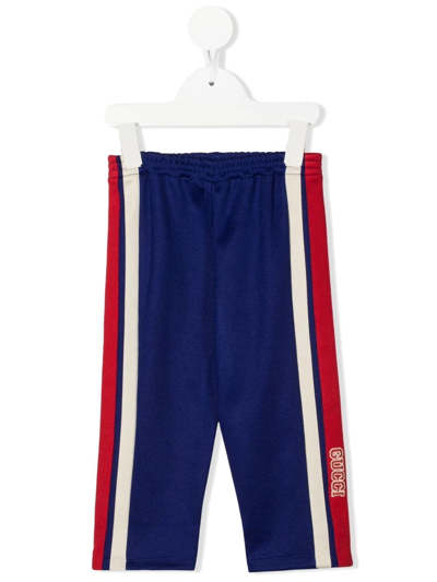 Gucci Babies' Side-stripe Technical Jersery Track Trousers In Blue