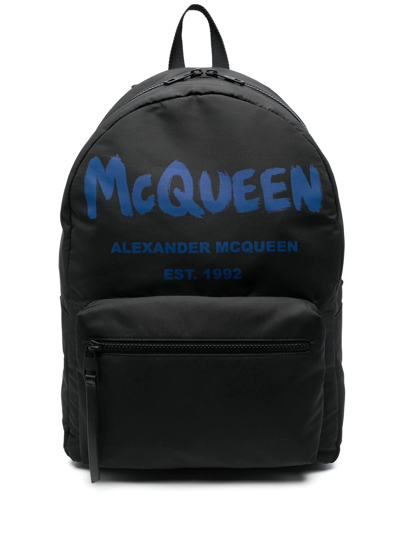 Alexander Mcqueen Logo印花双色双肩包 In Black