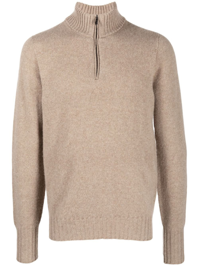 Drumohr Zip-front Knitted Jumper In Beige