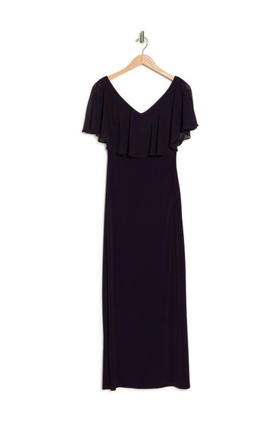 Connected Apparel Flutter Sleeve V-neck Dress In Dark Eggplant