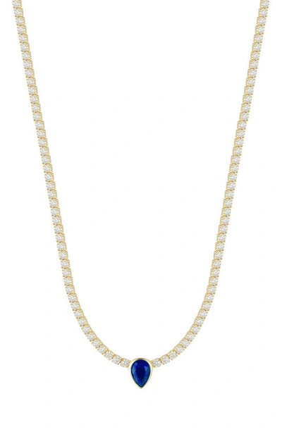 Chloe & Madison 14k Gold Plated Sterling Silver & Cz Tennis Choker Necklace In Yellow Gold/ Blue