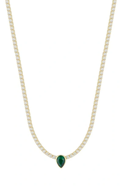Chloe & Madison 14k Gold Plated Sterling Silver & Cz Tennis Choker Necklace In Yellow Gold/ Green