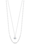 Chloe & Madison Chloe And Madison Plated Sterling Silver & Cz Evil Eye Pendant Layered Necklace In Silver
