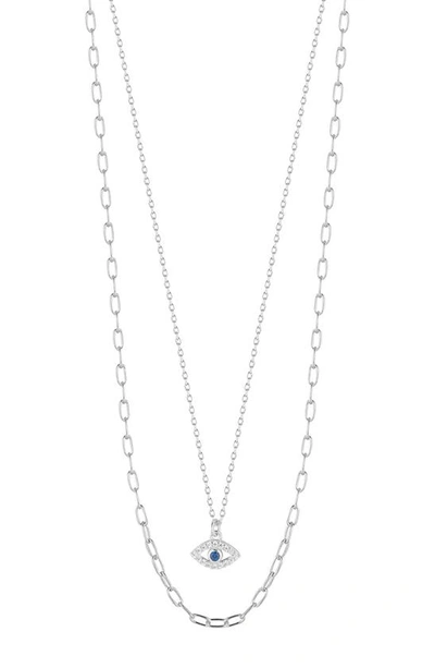 Chloe & Madison Plated Sterling Silver & Cz Evil Eye Pendant Layered Necklace