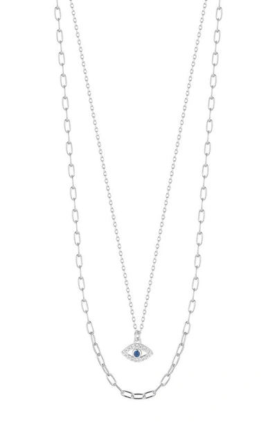 Chloe & Madison Chloe And Madison Plated Sterling Silver & Cz Evil Eye Pendant Layered Necklace