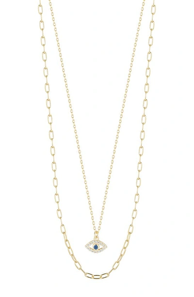 Chloe & Madison Plated Sterling Silver & Cz Evil Eye Pendant Layered Necklace In Yellow Gold