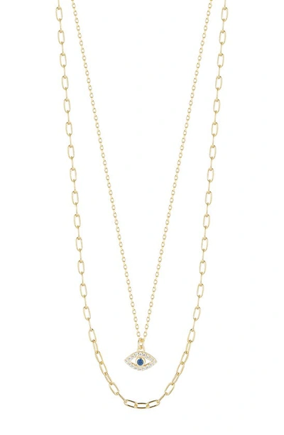 Chloe & Madison Chloe And Madison Plated Sterling Silver & Cz Evil Eye Pendant Layered Necklace In Yellow Gold