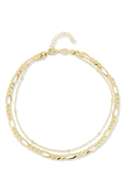 Chloe & Madison Plated Sterling Silver Double Chain Anklet In Yellow Gold
