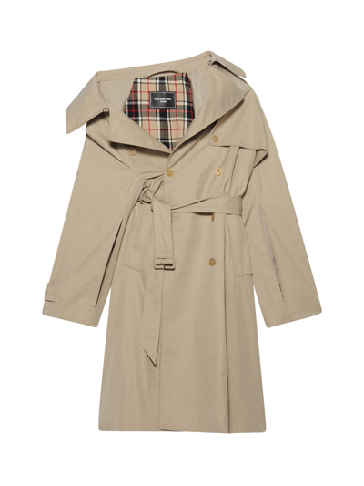 Balenciaga Asymmetric-lapels Trench Coat In Nude