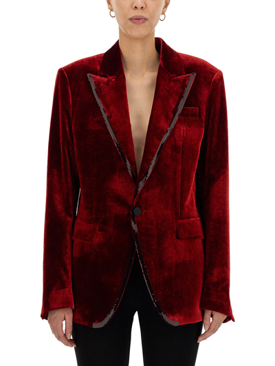 Dsquared2 Dallas Velvet Blazer W/ Sequined Trim In Red