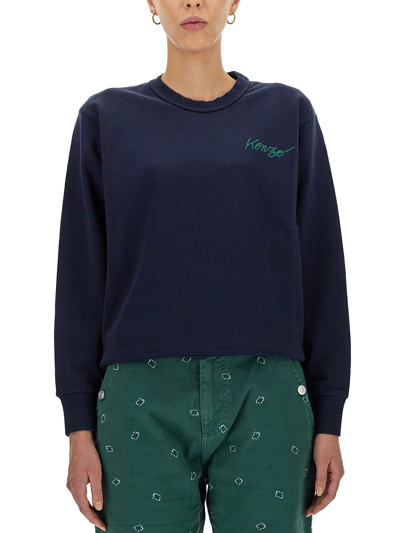 Kenzo Poppy-print Cotton Sweatshirt In Dark Blue