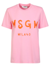 Msgm T-shirt With A Basic Line With Brushed Logo In Pink