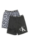Calvin Klein Kids' 2-pack Boxer Briefs In Palm Tree Black