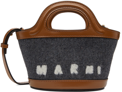 Marni Tropicalia Micro Felt And Leather Bag In Dark Grey/moca
