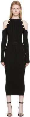 Balmain Cold-shoulder Embellished Ribbed-knit Midi Dress In Black