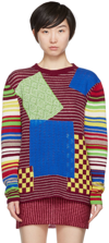 THE ELDER STATESMAN RED PATCHWORK SWEATER