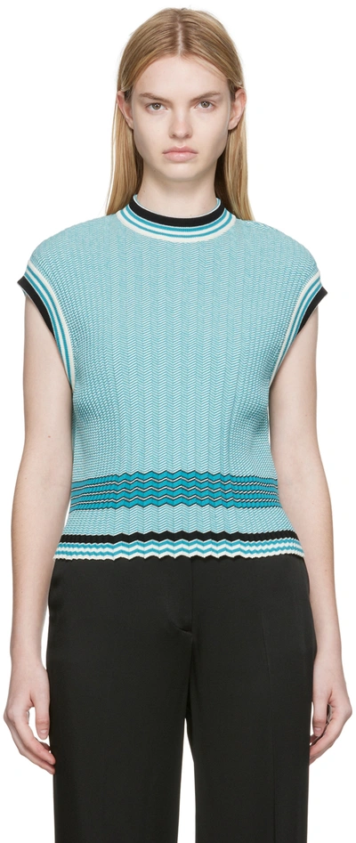 Victoria Beckham Blue Rib Sweater In 7828 Teal Stripe