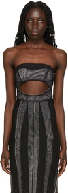 Kathryn Bowen Black Cutout Tube Bodysuit In Black/off White Lini
