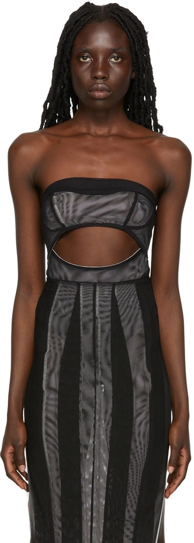 Kathryn Bowen Black Cutout Tube Bodysuit In Black/off White Lini