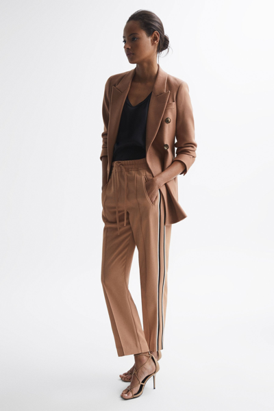 Reiss Tre Side Stripe Tapered Pants In Camel