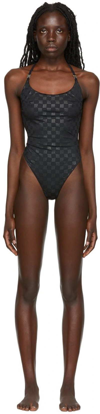 Misbhv Monogram-pattern One-piece Swimsuit In Black