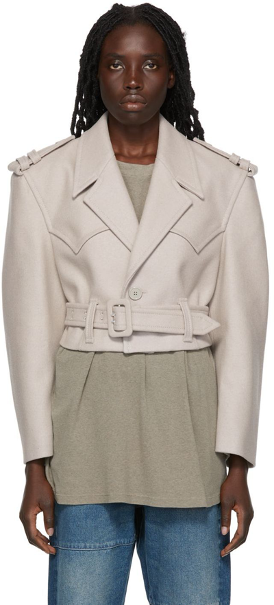 Mm6 Maison Margiela Gray Biker Jacket Woman In Beige