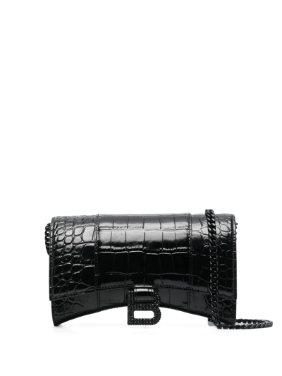 Balenciaga Hourglass Chain-strap Wallet In Black