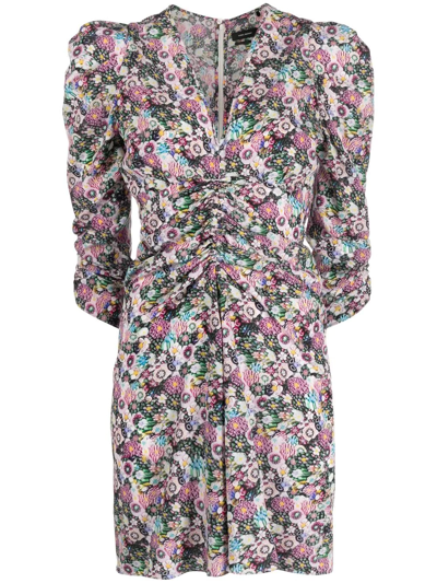Isabel Marant Aliniza Ruched Floral-print Silk-blend Crepe Mini Dress In Multi-colored