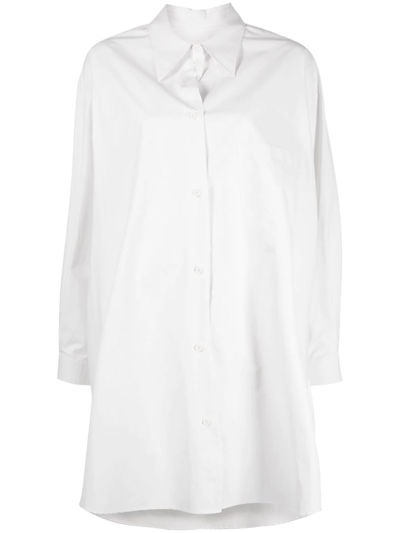 Mm6 Maison Margiela Long-sleeve Cotton Shirtdress In Weiss