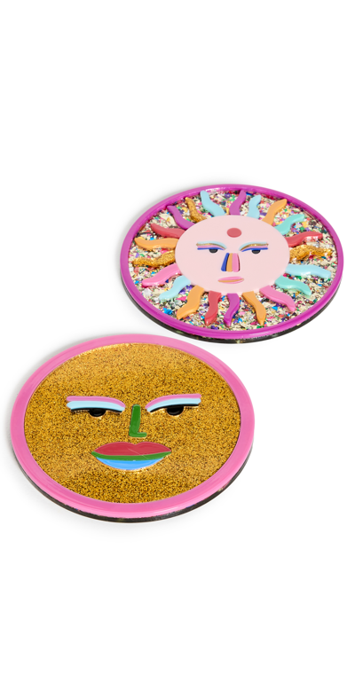 Celiab Glass Coaster Set Of 2 In Multi