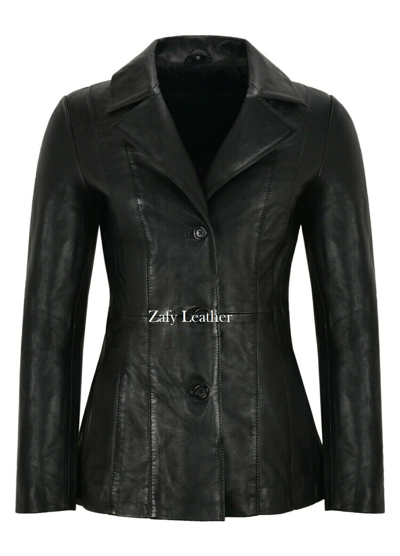 Pre-owned Zafy Leather Women's Leather Blazer Coat 100% Sheepskin Classic Fashion Causal Coat Zl145
