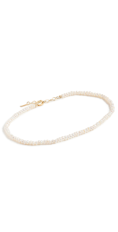 Adinas Jewels Tiny Pearl Cultured Freshwater Pearl Ankle Bracelet In 14k Gold Plated Sterling Silver In Pearl White