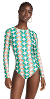 La Doublej Peacock-motif Open-back Surf Suit In Kissers