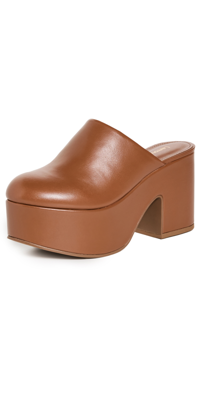 Larroude Women's Miso 90mm Leather Platform Clogs In Brown