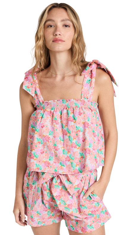 Something Navy Floral Tie Shoulder Top In Pink/floral