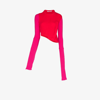 Talia Byre Pink Asymmetric Ribbed Ribbon Top In Pink