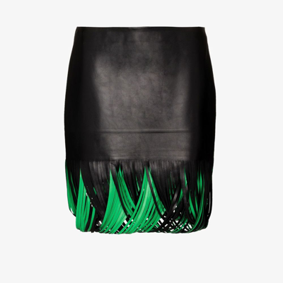 Bottega Veneta Semiplonge Leather Two-tone Fringe Mini Skirt In Black