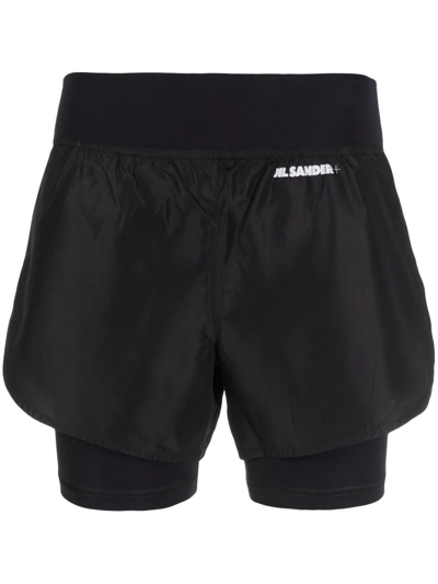 Jil Sander Logo-print Double-layer Jersey Shorts In Black