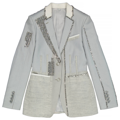 Burberry Ladies Grey Melange Techincal Linen Blazer With Crystal Embroidery, Brand Size 6(us Size 4)
