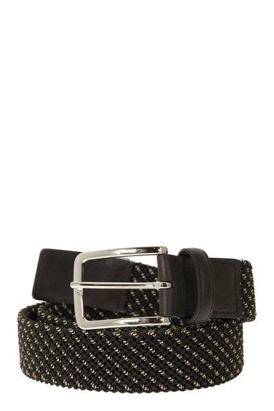 Hogan Elastic Belt In Fabric And Leather In Dark Brown