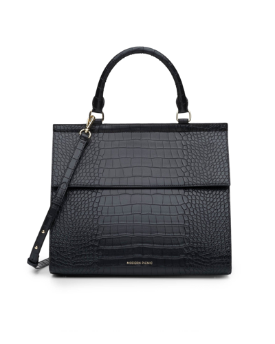 Modern Picnic The Large Luncher Crocodile-embossed Vegan Leather Bag In Black