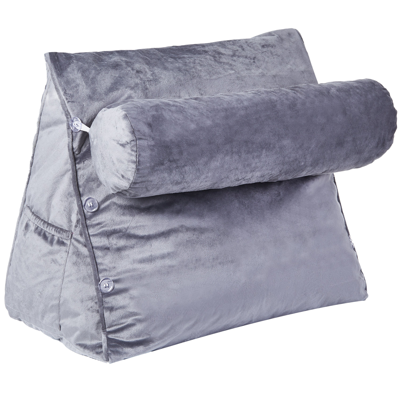 Cheer Collection Extra Large Wedge Shaped Reading And Tv Pillow With Adjustable Neck Pillow In Grey
