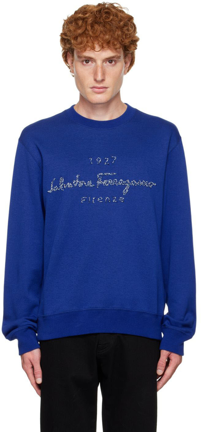 Salvatore Ferragamo Men's 1927 Logo Crewneck Sweatshirt In Blue