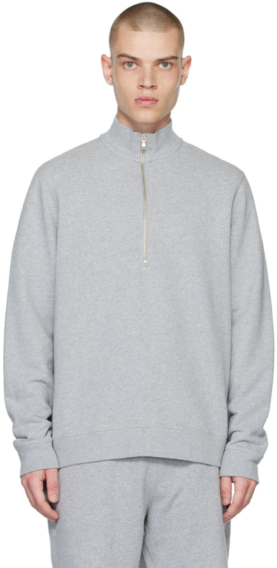 Sunspel Cotton-jersey Half-zip Sweatshirt In Grey